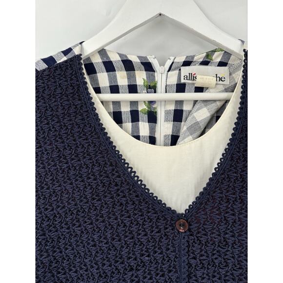 Allison Che Vintage Dress Womens 16 Blue White Check Print Maxi Vest Ruffles - Picture 8 of 16